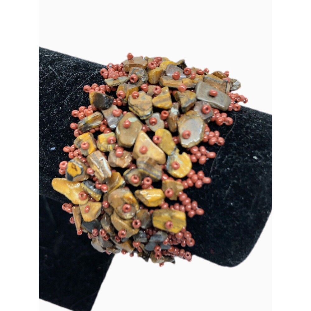 Handmade Tiger’s Eye Chips 2” Wide Bracelet 7” Long Healing Relationship
